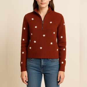 Madewell embroidered Enfield Half-Zip Sweater, XS,‎ color:Heather Brick